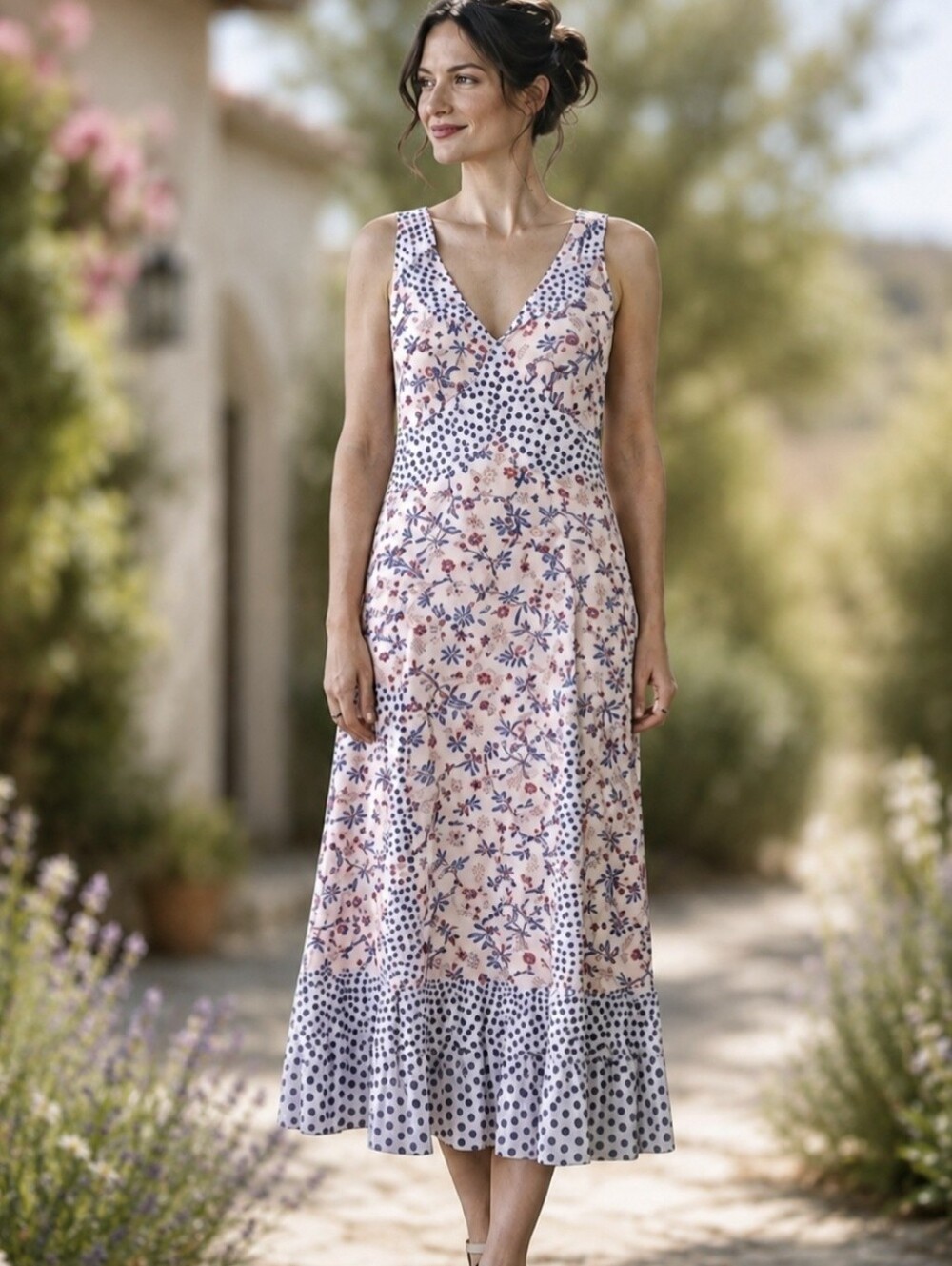Sundance Silk Floral Midi Dress Cottagecore Boho Western Coastal Cowgirl 12